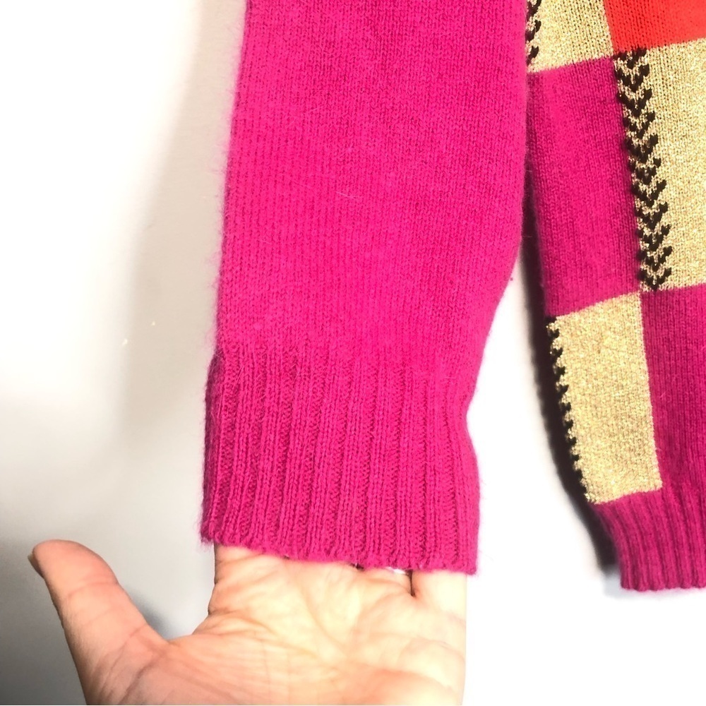Vintage Wool Angora Patchwork Card Suits Beaded Mock Neck Sweater, size 40 (M/L) - Picture 4 of 10